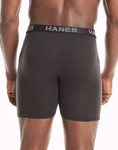 Hanes Ultimate Comfort Flex Fit Total Support Pouch Men's Long Leg Boxer Brief Underwear, Black/Grey, 4-Pack