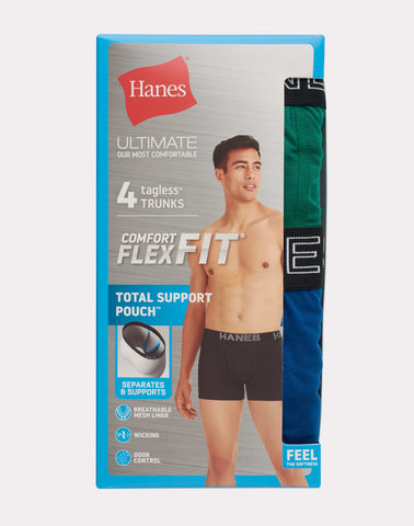 Hanes Ultimate Comfort Flex Fit Total Support Pouch Men's Trunk Underwear, Assorted, 4-Pack