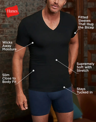 Hanes Perfect Flex Men's Tee, Black V-Neck Undershirt, 1-Pack