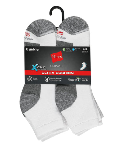 Hanes Ultimate Men's Ultra Cushion Ankle Socks, 6-Pairs