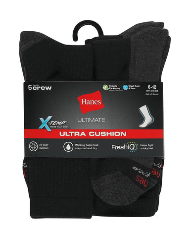 Hanes Ultimate Men's Ultra Cushion Crew Socks, 6-Pairs