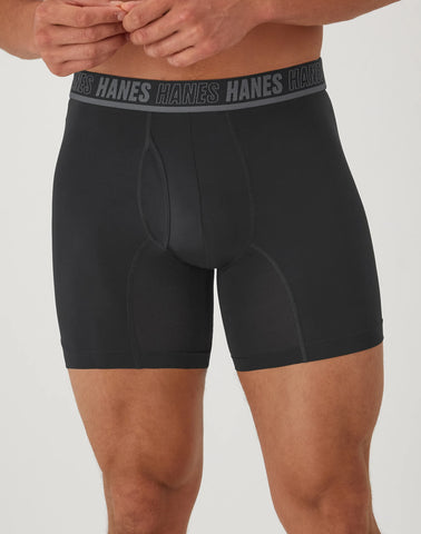 Hanes Moves Ultimate Men’s Anti-Chafe Boxer Brief Underwear, X-Temp, Black/Grey/Ocean Blue, 4-Pack, 6