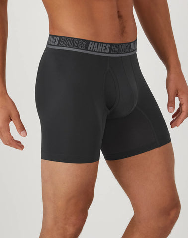 Hanes Moves Ultimate Men’s Anti-Chafe Boxer Brief Underwear, X-Temp, Black/Grey/Ocean Blue, 4-Pack, 6
