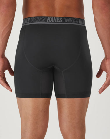Hanes Moves Ultimate Men’s Anti-Chafe Boxer Brief Underwear, X-Temp, Black/Grey/Ocean Blue, 4-Pack, 6