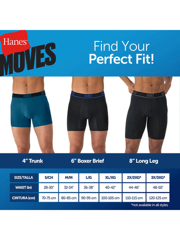 Hanes Moves Ultimate Men’s Anti-Chafe Boxer Brief Underwear, X-Temp, Assorted, 4-Pack, 6