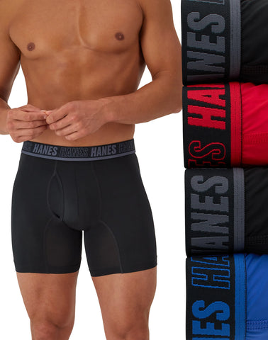 Hanes Moves Ultimate Men’s Anti-Chafe Boxer Brief Underwear, X-Temp, Assorted, 4-Pack, 6