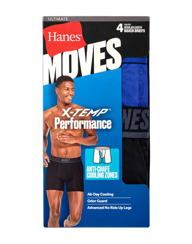 Hanes Moves Ultimate Men’s Anti-Chafe Boxer Brief Underwear, X-Temp, Assorted, 4-Pack, 6