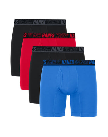 Hanes Moves Ultimate Men’s Anti-Chafe Boxer Brief Underwear, X-Temp, Assorted, 4-Pack, 6