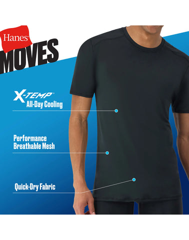 Hanes Moves Ultimate Men's Breathable Mesh Crewneck T-Shirt, X-Temp, Black/Grey, 3-Pack