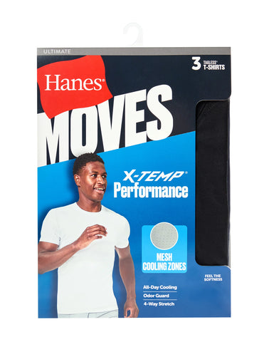 Hanes Moves Ultimate Men's Breathable Mesh Crewneck T-Shirt, X-Temp, Black/Grey, 3-Pack