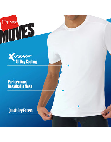 Hanes Moves Ultimate Men's Breathable Mesh Crewneck T-Shirt, X-Temp, White, 3-Pack