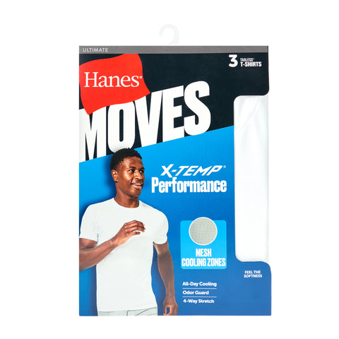 Hanes Moves Ultimate Men's Breathable Mesh Crewneck T-Shirt, X-Temp, White, 3-Pack