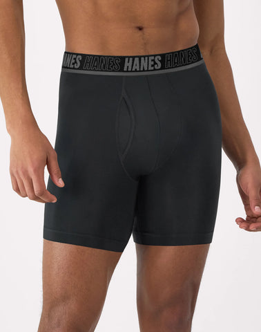 Hanes Moves Ultimate Men's Anti-Chafe  Boxer Brief Underwear, Total Support Pouch, X-Temp, Black, 4-Pack, 6