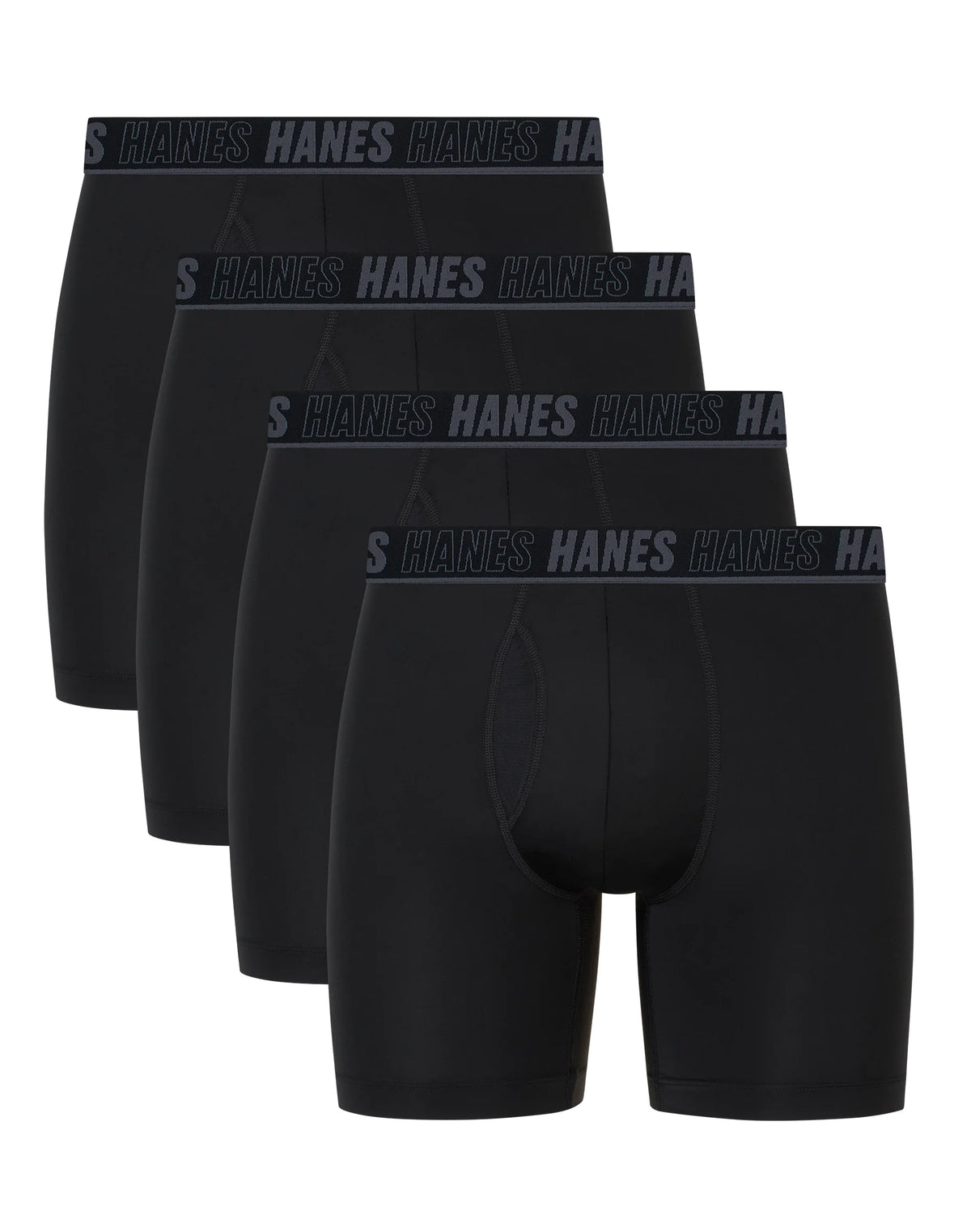 Hanes Moves Ultimate Men's Anti-Chafe  Boxer Brief Underwear, Total Support Pouch, X-Temp, Black, 4-Pack, 6