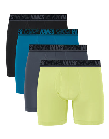 Hanes Moves Ultimate Men's Anti-Chafe Boxer Brief Underwear, Total Support Pouch, X-Temp, Assorted, 4-Pack, 6
