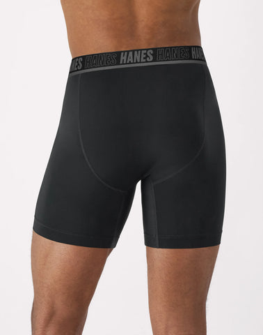 Hanes Moves Ultimate Men's Anti-Chafe Boxer Brief Underwear, Total Support Pouch, X-Temp, Black/Grey/Blue, 4-Pack, 6