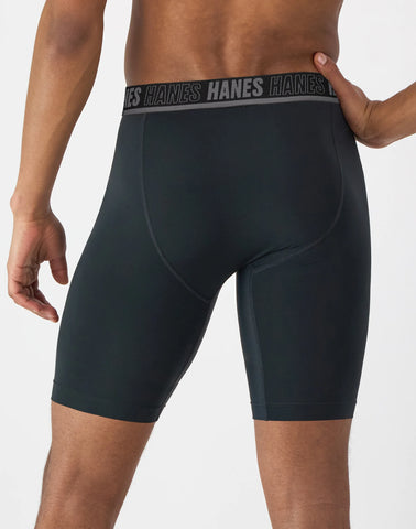 Hanes Moves Ultimate Men’s Anti-Chafe Long Leg Boxer Brief Underwear, Total Support Pouch, X-Temp, 4-Pack, 8