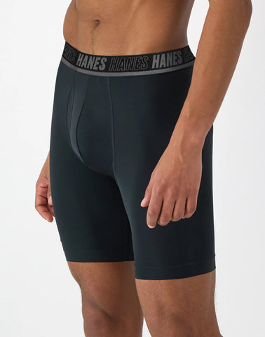 Hanes Moves Ultimate Men’s Anti-Chafe Long Leg Boxer Brief Underwear, Total Support Pouch, X-Temp, 4-Pack, 8
