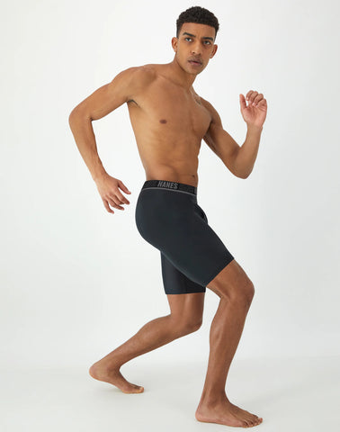 Hanes Moves Ultimate Men’s Anti-Chafe Long Leg Boxer Brief Underwear, Total Support Pouch, X-Temp, 4-Pack, 8