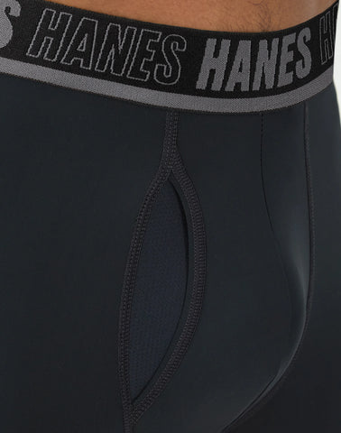 Hanes Moves Ultimate Men’s Anti-Chafe Long Leg Boxer Brief Underwear, Total Support Pouch, X-Temp, Black/Grey/Blue, 4-Pack, 8