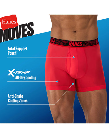 Hanes Moves Ultimate Men's Anti-Chafe Trunk Underwear, Total Support Pouch, X-Temp, 4-Pack, 4