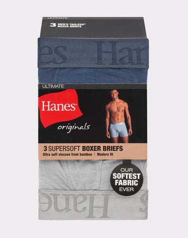 Hanes Originals Ultimate Men's SuperSoft Boxer Brief Underwear, Assorted, 3-Pack