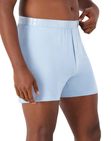 Hanes Originals Ultimate Men's SuperSoft Knit Boxer Underwear, Aqua/Grey/Black, 3-Pack