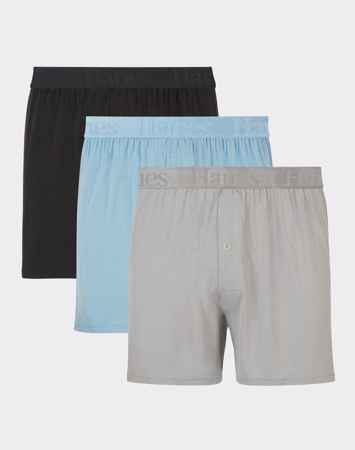 Hanes Originals Ultimate Men's SuperSoft Knit Boxer Underwear, Aqua/Grey/Black, 3-Pack