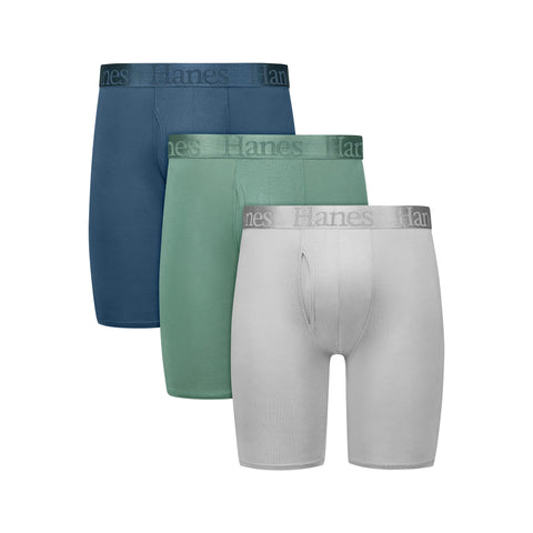 Hanes Originals Ultimate Men's SuperSoft Long Leg Boxer Brief Underwear, Assorted, 3-Pack
