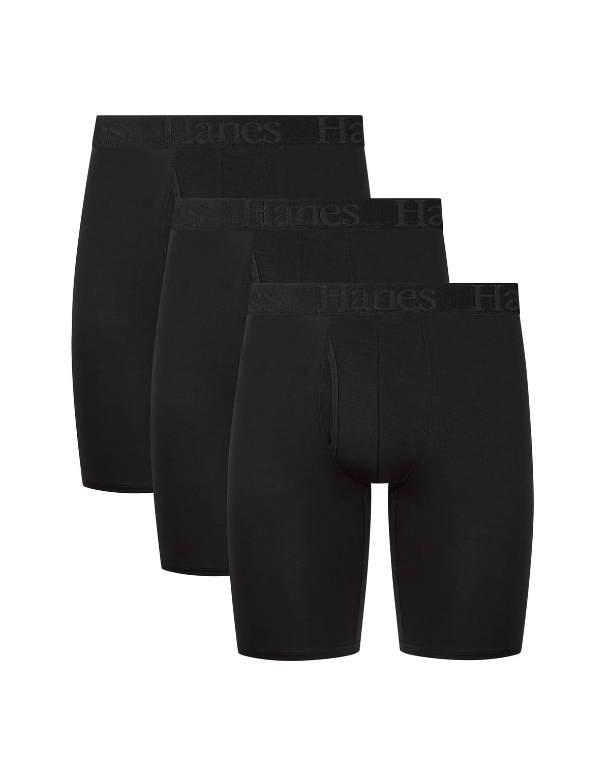 Hanes Originals Ultimate Men's SuperSoft Long Leg Boxer Brief Underwear, Black, 3-Pack