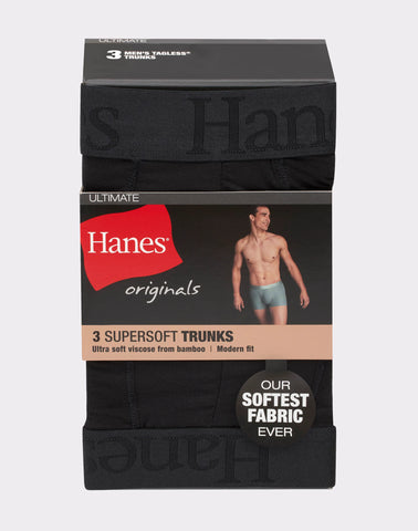 Hanes Originals Ultimate Men's SuperSoft Trunk Underwear, Black, 3-Pack