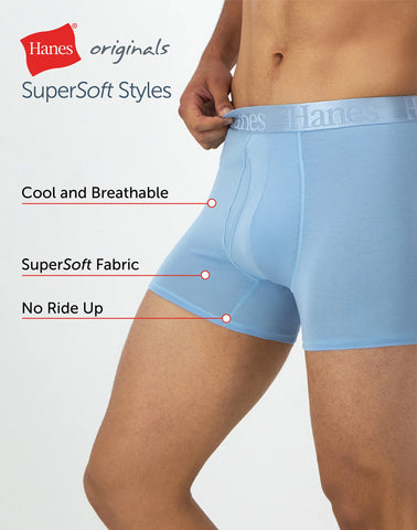 Hanes Originals Ultimate Men's SuperSoft Trunk Underwear, Assorted, 3-Pack