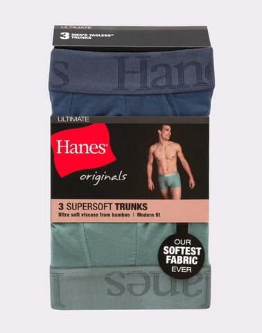 Hanes Originals Ultimate Men's SuperSoft Trunk Underwear, Assorted, 3-Pack