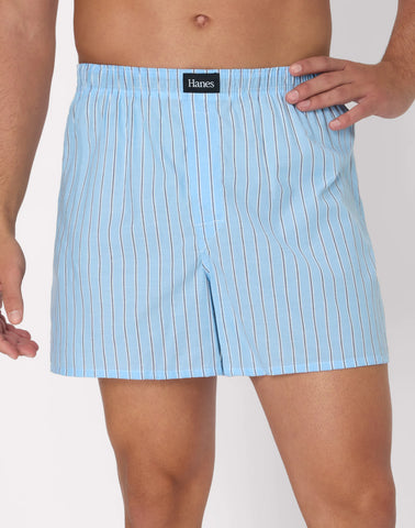 Hanes Originals Ultimate Men's Cotton Stretch Woven Boxer Underwear, Blue Plaids/Prints, 3-Pack