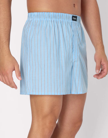 Hanes Originals Ultimate Men's Cotton Stretch Woven Boxer Underwear, Blue Plaids/Prints, 3-Pack