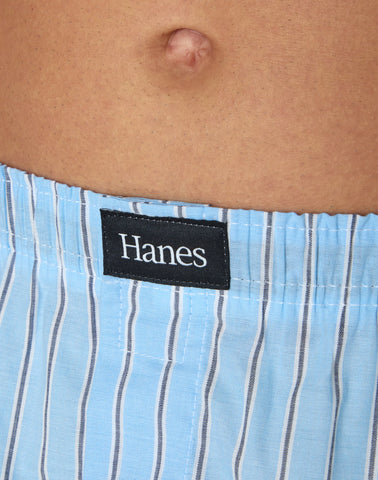 Hanes Originals Ultimate Men's Cotton Stretch Woven Boxer Underwear, Blue Plaids/Prints, 3-Pack