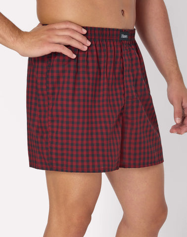 Hanes Originals Ultimate Men's Cotton Stretch Woven Boxer Underwear, Red/Black Plaids, 3-Pack