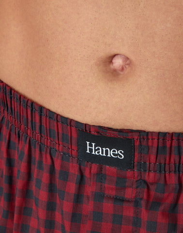 Hanes Originals Ultimate Men's Cotton Stretch Woven Boxer Underwear, Red/Black Plaids, 3-Pack