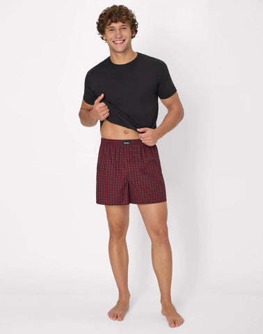 Hanes Originals Ultimate Men's Cotton Stretch Woven Boxer Underwear, Red/Black Plaids, 3-Pack