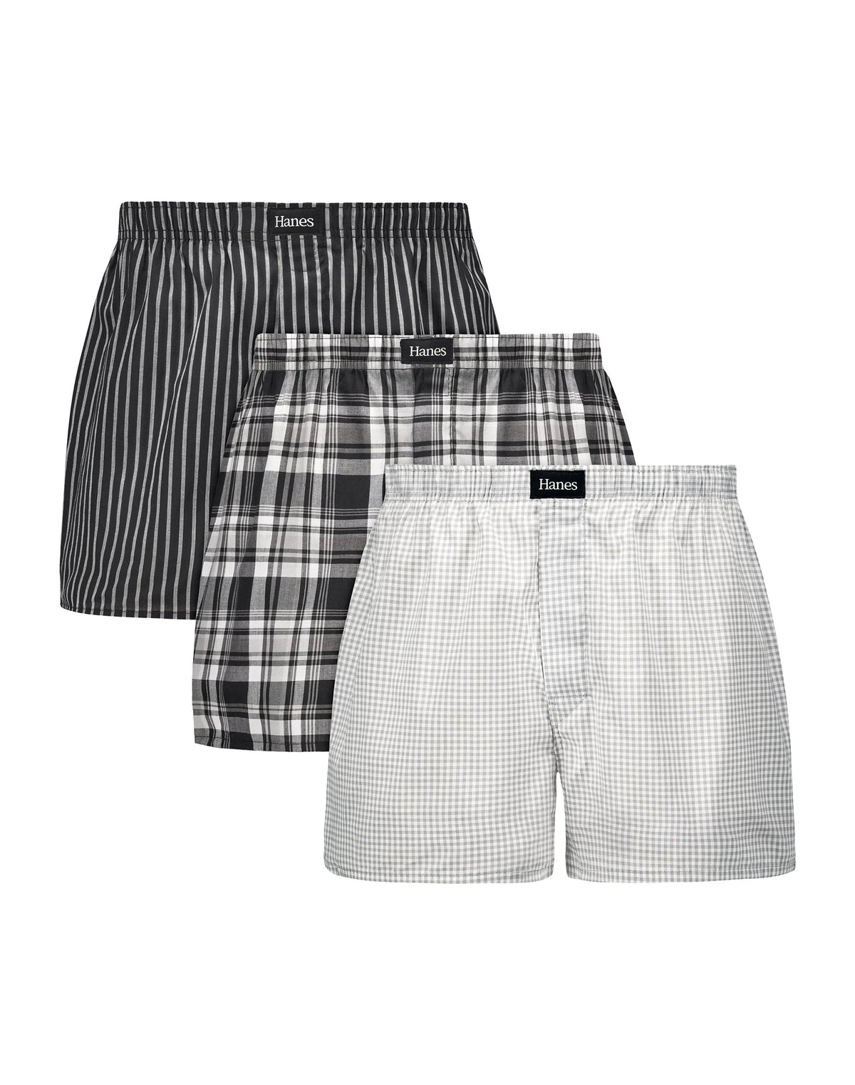 Hanes Originals Ultimate Men's Cotton Stretch Woven Boxer Underwear, Plaids/Prints, 3-Pack
