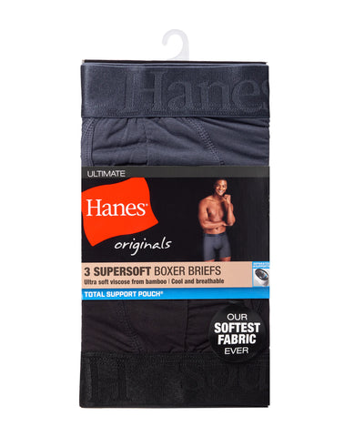 Hanes Originals Ultimate Men's SuperSoft Boxer Brief Underwear, Total Support Pouch, Black, 3-Pack