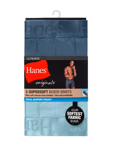 Hanes Originals Ultimate Men's SuperSoft Boxer Brief Underwear, Total Support Pouch, Assorted, 3-Pack