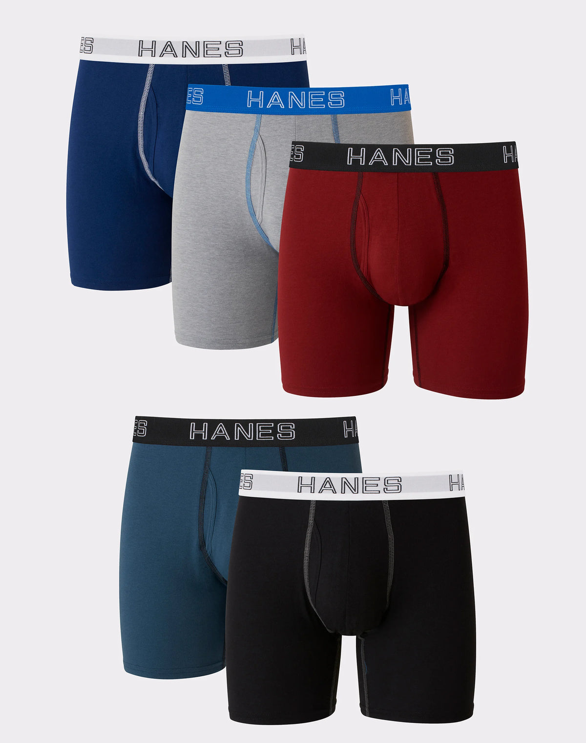 Hanes Ultimate Men's Stretch Boxer Brief Underwear, Moisture Wicking, Assorted, 5-Pack