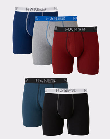 Hanes Ultimate Men's Stretch Boxer Brief Underwear, Moisture Wicking, Assorted, 5-Pack