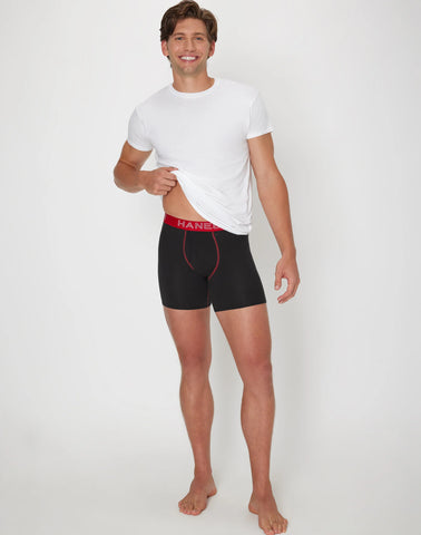 Hanes Ultimate Men's Stretch Boxer Brief Underwear, Moisture Wicking, Black, 5-Pack