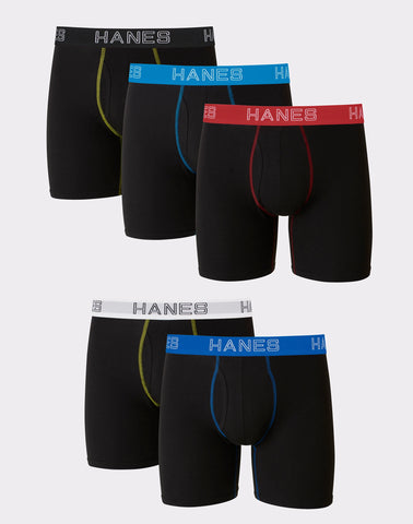 Hanes Ultimate Men's Stretch Boxer Brief Underwear, Moisture Wicking, Black, 5-Pack