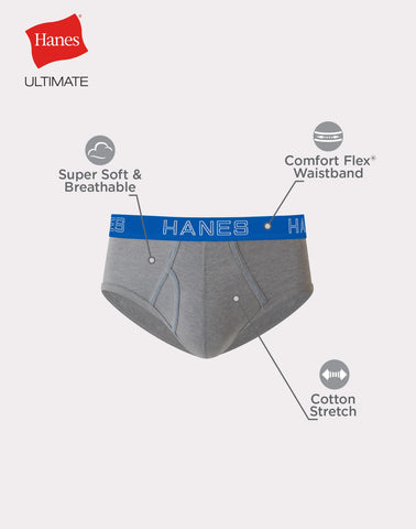 Hanes Ultimate Men’s Stretch Cotton Brief Underwear, Moisture Wicking, 6-Pack
