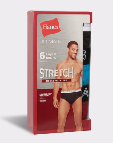 Hanes Ultimate Men’s Stretch Cotton Brief Underwear, Moisture Wicking, 6-Pack