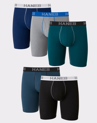Hanes Ultimate Men's Stretch Long Leg Boxer Brief Underwear, Moisture Wicking, 5-Pack