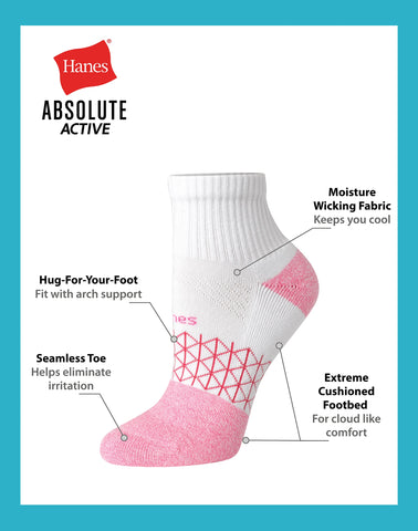 Hanes Absolute Active Women's Ankle Socks, 4-Pairs